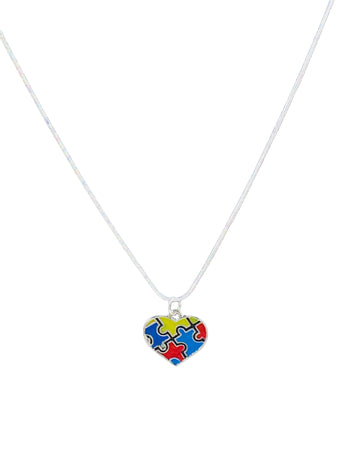 Autism Awareness Heart Jigsaw Puzzle Piece Charm Necklace