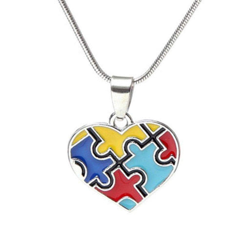 Autism Awareness Heart Jigsaw Puzzle Piece Charm Necklace