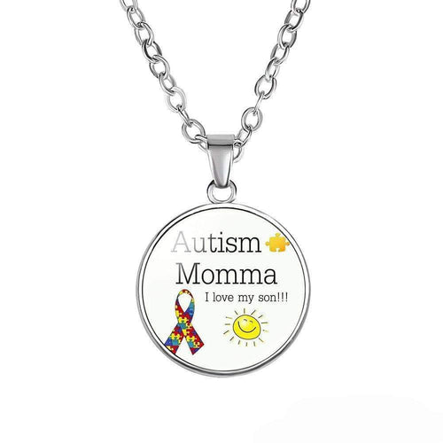 I Love My Son Autism Momma Cabochon Glass Pendant Necklace