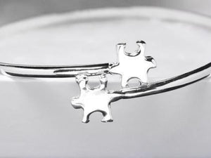 Autism Awareness Double Puzzle Piece Bangle Bracelet