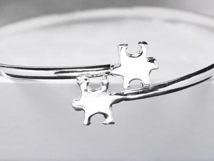 Autism Awareness Double Puzzle Piece Bangle Bracelet