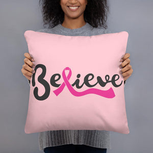 "Believe" Pink Breast Cancer Pillow