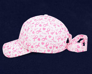Breast Cancer Awareness Hat - White With Pink Ribbon Pattern