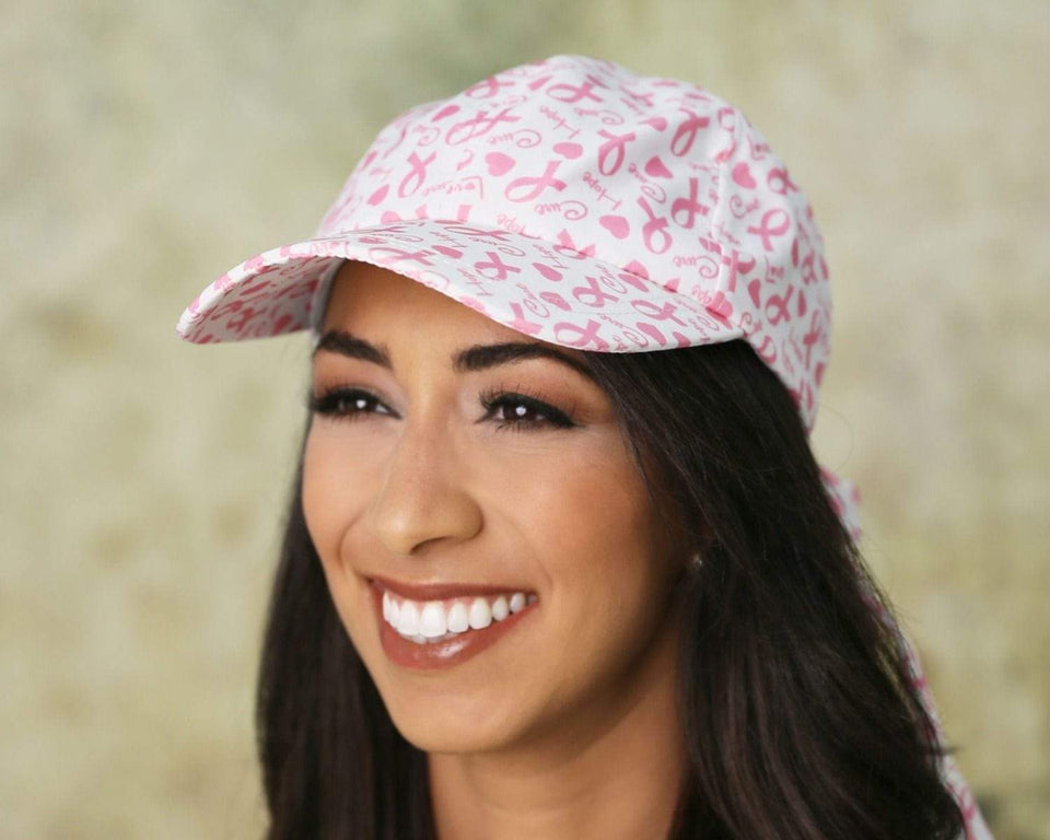 Breast Cancer Awareness Hat - White With Pink Ribbon Pattern