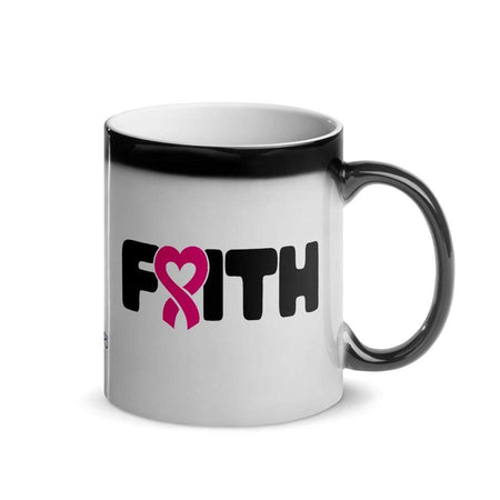 "Faith" Pink Heart Ribbon Glossy Magic Mug