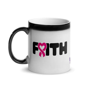"Faith" Pink Heart Ribbon Glossy Magic Mug