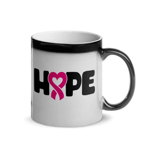 "Hope" Pink Heart Ribbon Glossy Magic Mug