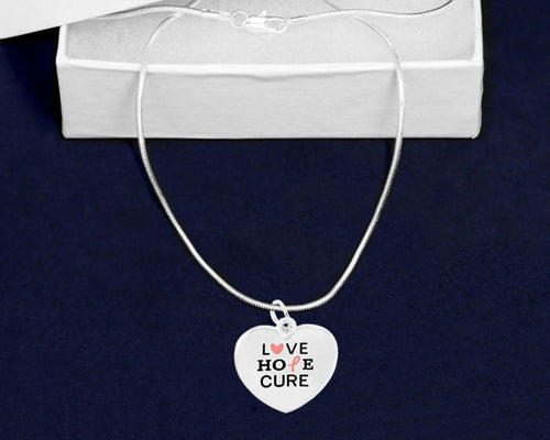 Love Hope Cure Pink Ribbon Heart Charm Necklace