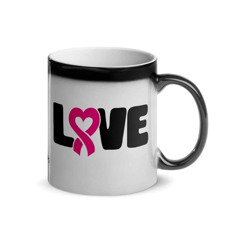 "Love" Pink Heart Ribbon Glossy Magic Mug