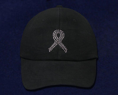 Pink Crystal Ribbon Baseball Hat in Black