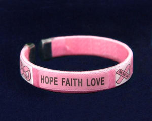 "Hope, Faith, Love" Pink Ribbon Bangle Bracelet