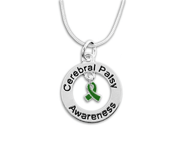 Cerebral Palsy Green Ribbon Awareness Necklace