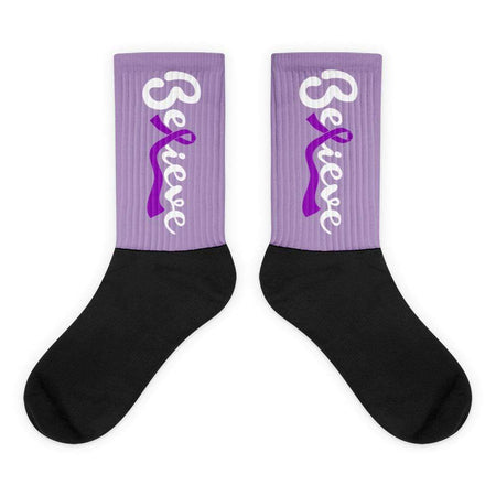 "Believe" Purple Ribbon Socks