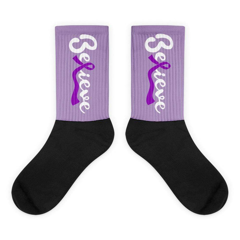 "Believe" Purple Ribbon Socks