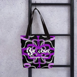 Purple Ribbon "Believe" Fibromyalgia Warrior Tote bag