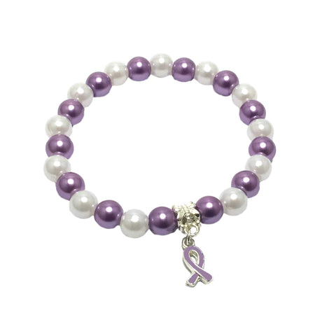 Purple Ribbon Beaded Fibromyalgia Awareness Bracelet