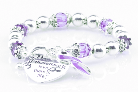 "Where There Is Love..." Fibromyalgia Purple Ribbon Bracelet