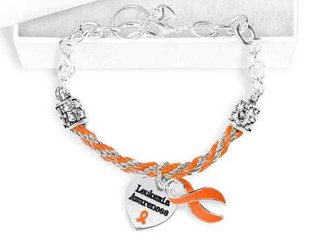 Leukemia Awareness Orange Ribbon Partial Rope Charm Bracelet