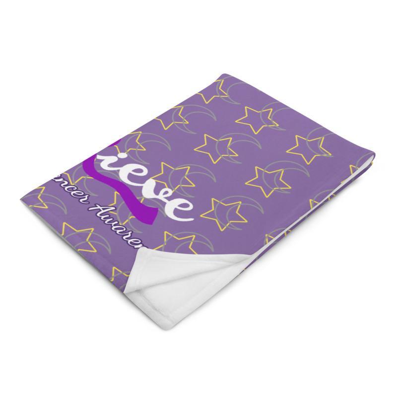 "Believe" Stars and Moons Pancreatic Cancer Throw Blanket