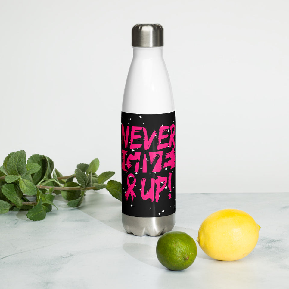 "Never Give Up" Breast Cancer Awareness Stainless Steel Water Bottle