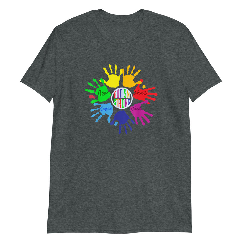 Autism Strong Colorful Handprint Awareness T-Shirt