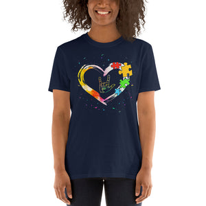 ASL Love Puzzle Piece Heart Autism Tshirt
