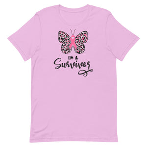 "Im A Survivor" Pink Ribbon Leopard Print Butterfly T-Shirt
