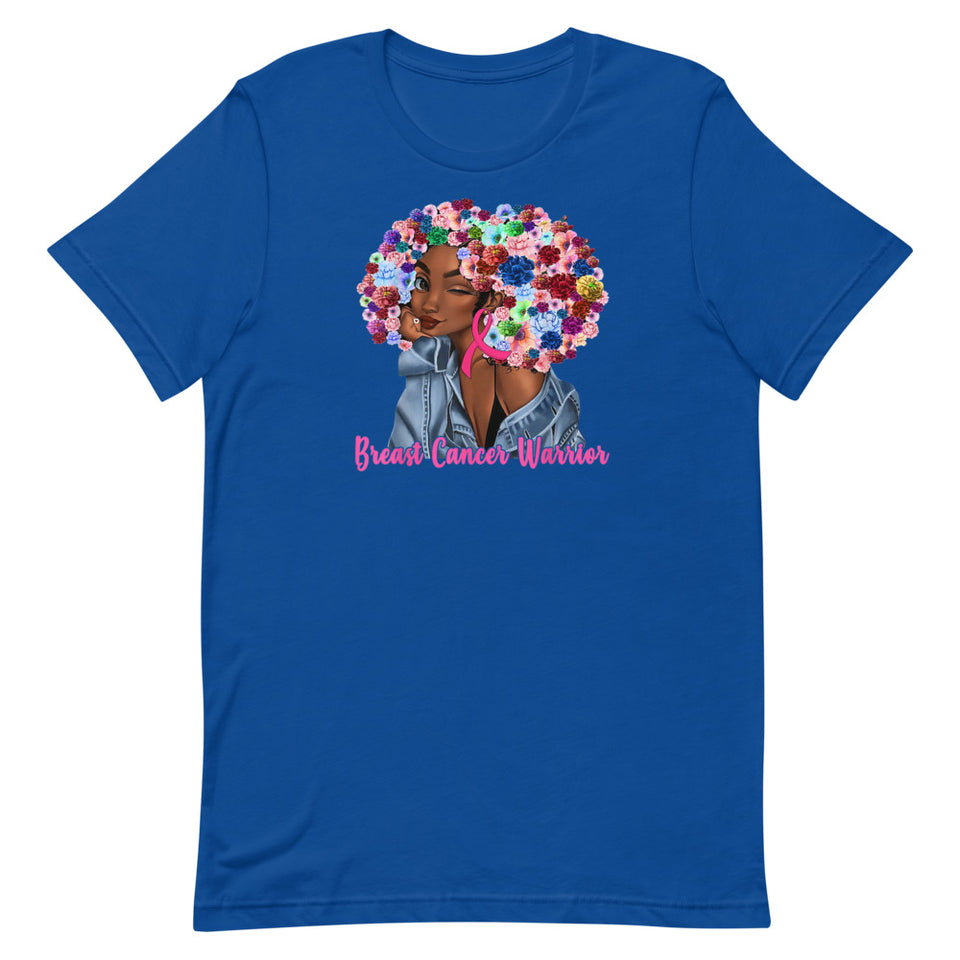 "Breast Cancer Warrior" Pink Ribbon Flowers Afro T-Shirt